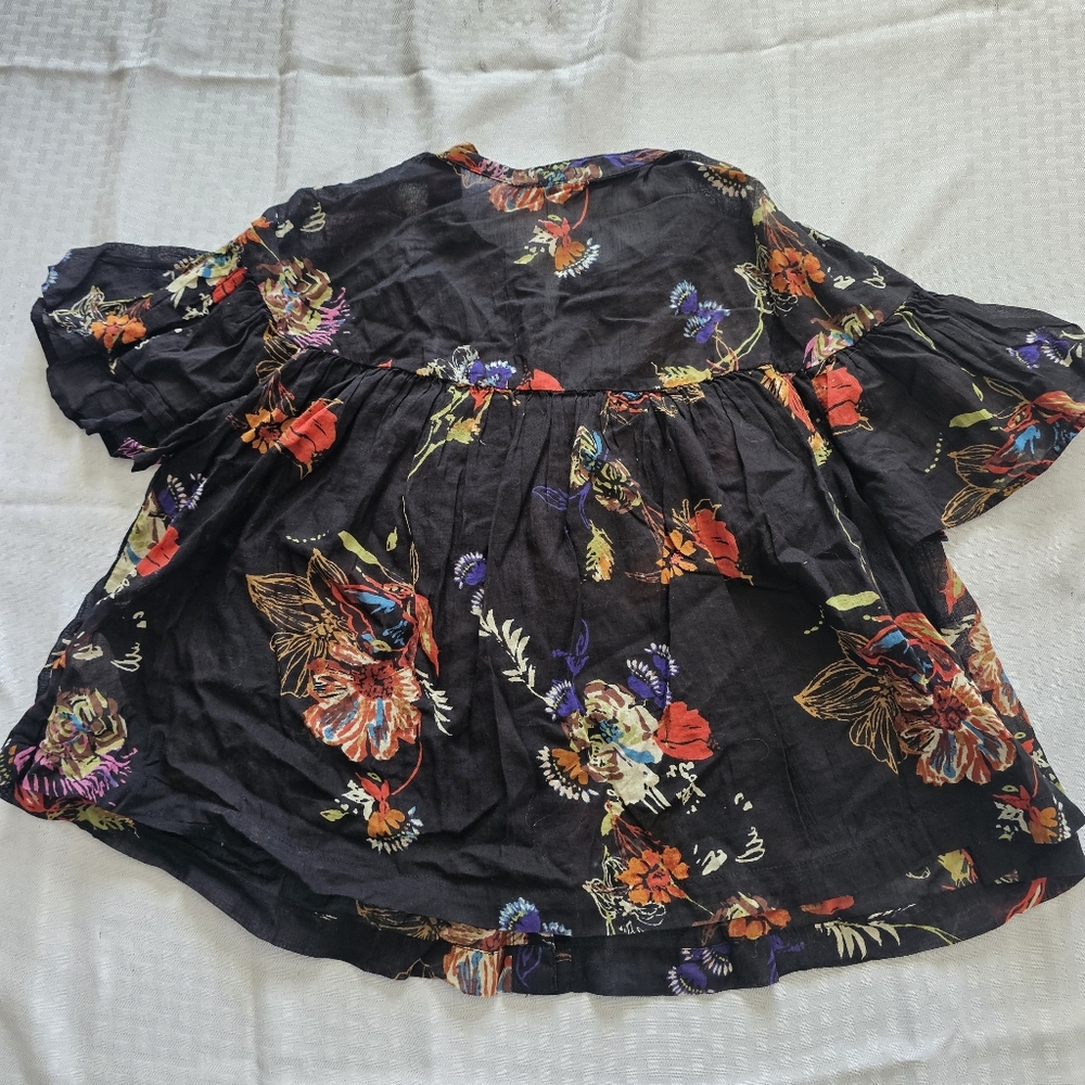Free People Sheer Floral Blouse Womens Black Button Front Boho Top - Picture 4 of 4